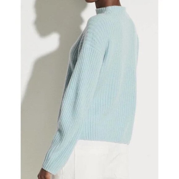 💕VINCE💕 Ribbed Mock Neck Wool Cashmere Blend Sweater ~ Heather Aria Blue M NWT - Picture 3 of 16